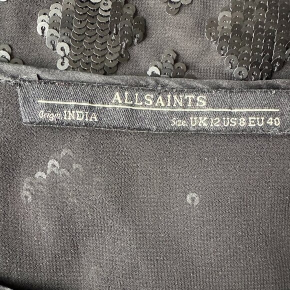EUC ALL SAINTS Sequined Sheer Mesh Black Blouse - Size 8 - Picture 6 of 8